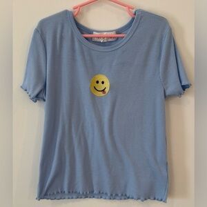 Pink Republic Blue Ribbed Smiley Face Tee Youth Size L (14) Graphic T-Shirt